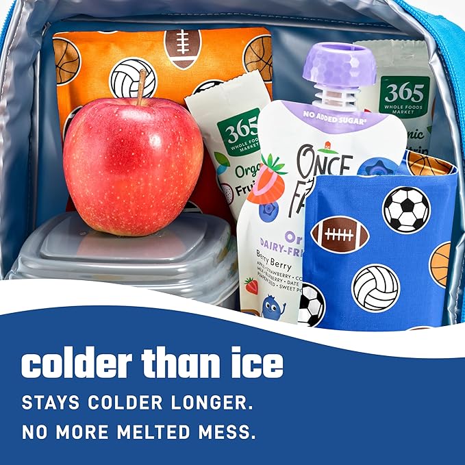 Fit & Fresh Cool Coolers 2 Pack Soft Ice for Lunch Bags, Flexible Stretch Nylon, Durable, Reusable Lunch Box Ice Packs, Soft Ice, Reusable Freezer Packs, Lunch Ice, Easy to Clean, Sports Balls