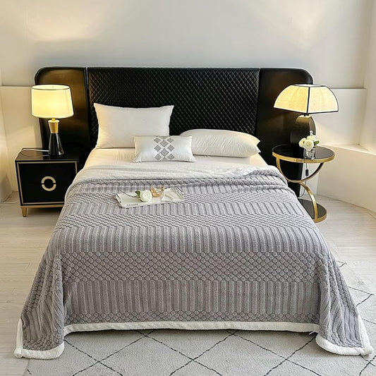 UKELER Sherpa Fleece Blanket 60 × 80 inch, Ultra Soft Twin Size Throw Blankets for All Season, Cozy Plush Striped Blanket for Bed Couch Sofa Office Camping, Grey
