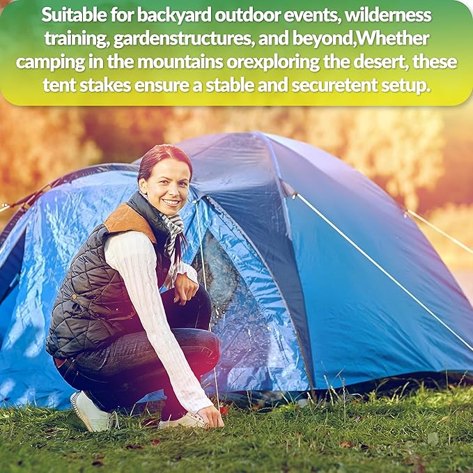 Tradesparker Tent Stakes 12-Pack 8 Inch Heavy Duty Garden Stakes Canopy Anchors - Includes Ropes for Camping Tents, Pop Up Canopies and Outdoor Events, Red