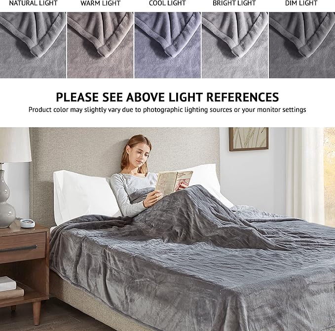 Beautyrest Heated Electric Blanket for Cold Weather, Fast Heating Heated Blanket, Auto Shut Off, Virtually Zero EMF, Multi Heat Setting, UL Certified, Grey Full (84 inx80 in)