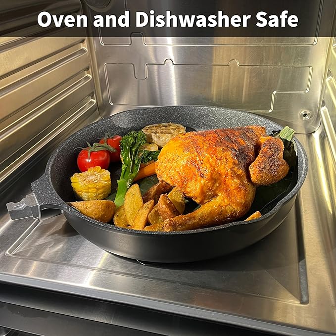 12.5 Inch Smart Nonstick Frying Pan with Removable Handle,Cast Aluminum and Anti-Scratch Chef's Pan,Compatible with All Stovetops,Dishwasher and Oven Safe