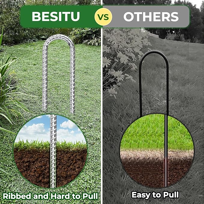 12 Inches U Stakes 8-Pack Heavy Duty Tramopline Wind Stakes for Inflatables, Metal Stake for Outdoor Decorations, Fence Stakes for Dogs Digging, Inflatables, Outdoor Decoration Anchors Silver