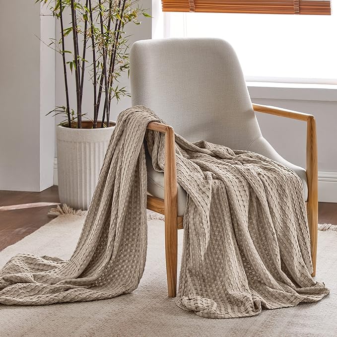 Bedsure Cooling Cotton Waffle Twin XL Blanket - Lightweight Breathable Blanket of Rayon Derived from Bamboo for Hot Sleepers, Luxury Throws for Bed, Couch and Sofa, Taupe, 66x90 Inches