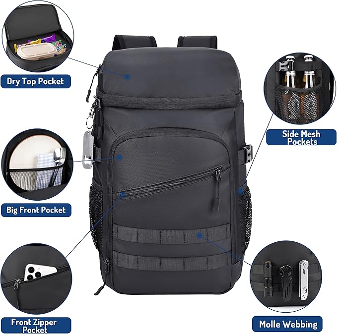 Cooler Backpack, 33 Cans Tactical Inspired Backpack Cooler Insulated Leak Proof for Men & Women Portable 2 Leak Proof Compartments Coolers Bag for Beach Travel Picnic Lunch Hiking BBQ Camping