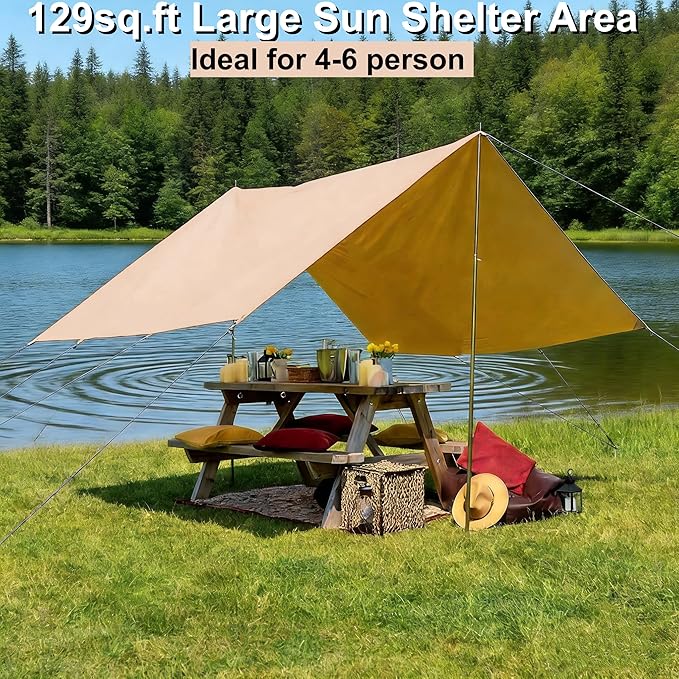 DANCHEL OUTDOOR Waterproof Bell Tent Awning, 4 Season Camping Tarp – Portable Canopy Cover with Poles, Lightweight Glamping Accessories, Rectangle