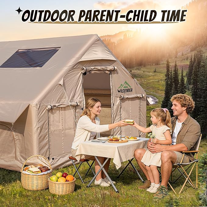 Inflatable Tent with Skylight, Quick Setup Blow Up Tents with Pump, Hot Tent with Stove Jack, Waterproof Oxford Inflatable House for Camping, Air Glamping Tents for Camping Adult 4-6 Person
