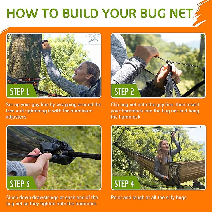 Premium Hammock Mosquito Net - Portable Backpacking Protection - Large Hammock Bug Net Keeps Out Mosquitoes - Ultralight Camping Shelter