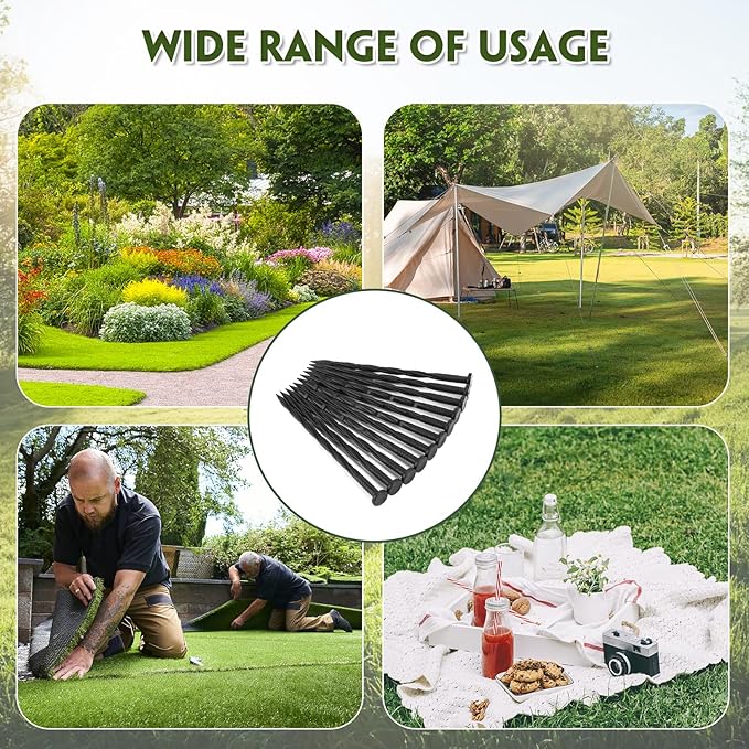 Landscape Edging Stakes, 100 Pcs 8" Plastic Garden Spikes, Spiral Nylon Anchoring Spikes for Paver Edging, Weed Barriers, Artificial Turf, Tent, Grass Pathway and More, Black