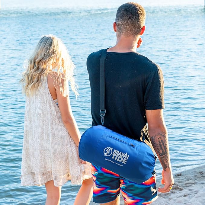 BRAWNTIDE Large Outdoor Waterproof Blanket - Extra Thick Fleece, Warm, Windproof, Sandproof, Quilted, 82" x 55", Ideal for Beaches, Picnics, Camping, Stadiums, Dogs, Car