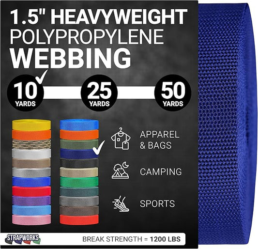 Strapworks Heavyweight Polypropylene Webbing - Heavy Duty Poly Strapping for Outdoor DIY Gear Repair, 1.5 Inches