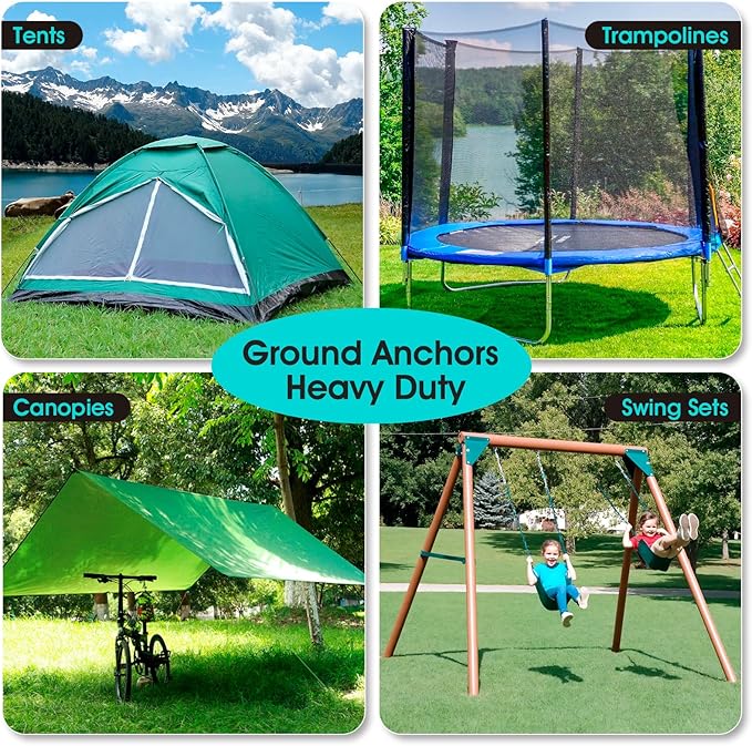 Ground Anchors Heavy Duty Spiral Screw in Trampoline Stakes, Swing Set Anchors Earth Anchor for Trampoline, Tents, Canopies, Swing Sets, Dog tie Out(4 Pack)