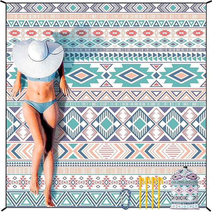 Beach Blanket Waterproof Sandproof Extra Large Beach Mat 79" X 83"/120"x108"for 1-8 Adults Quick Drying Durable Outdoor Picnic Mat for Beach Travel Camping Hiking