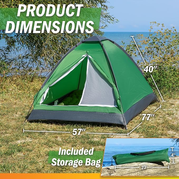 2 Person Camping Tent with Rain Fly and Carrying Bag – Lightweight Outdoor Pop Up Tents for Camping Essentials, Music Festivals, Backpacking, Hiking, or Beach Shelter by Wakeman Outdoors