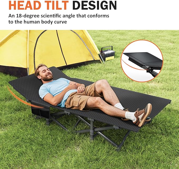 ATORPOK Camping Cot for Adults with Cushion Comfortable, Portable Folding Bed for Sleeping Supports 450 lbs (Gray)