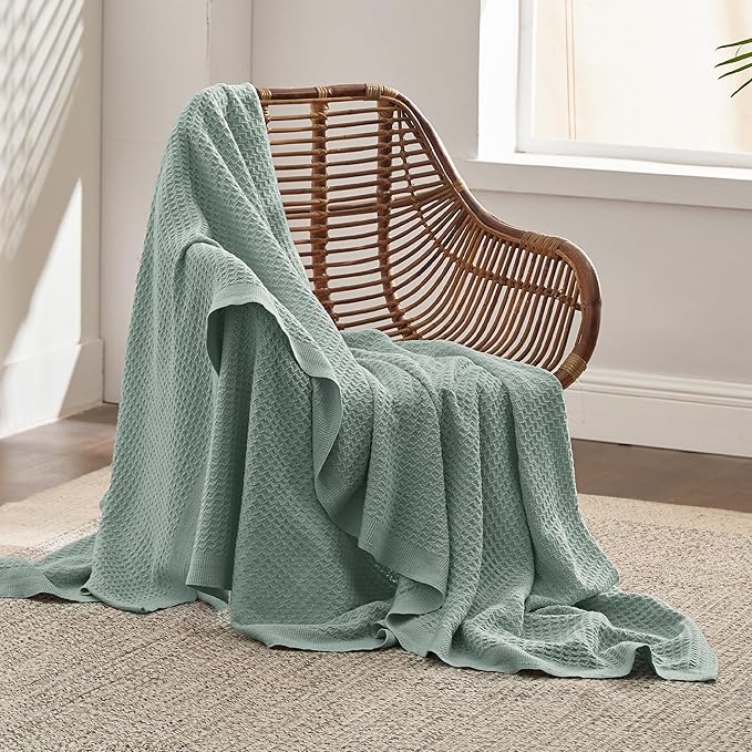 Bedsure Gentlesoft 100% Cotton Blanket Twin XL Size for College Dorm - Breathable and Soft, Waffle Weave Twin Blanket for Summer, Dorm Room Essentials, Sage Green, 66x90 inches
