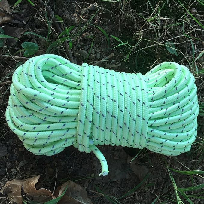 LILUO Glow in The Dark Luminous Reflective Guyline - 5mm 65.6ft/20m Highly Reflective Tent Rope with 10 Aluminum Adjusters/Tensioners