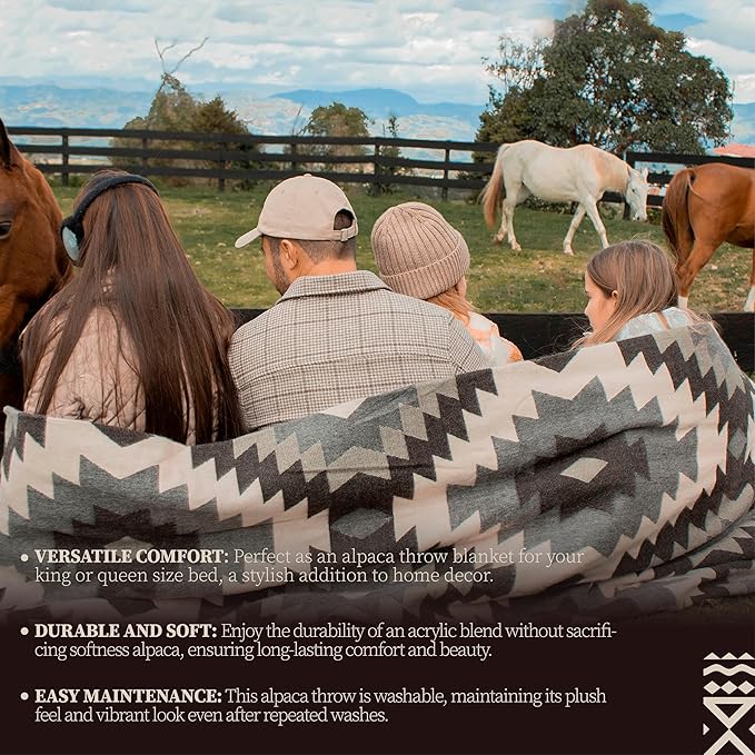 Alpaca Blanket - Premium Alpaca Wool Throw Blanket for Cozy Comfort - Warm Alpaca Wool Blanket - Variegated - Made by Artisans in The Heart of The Mountains of Ecuador