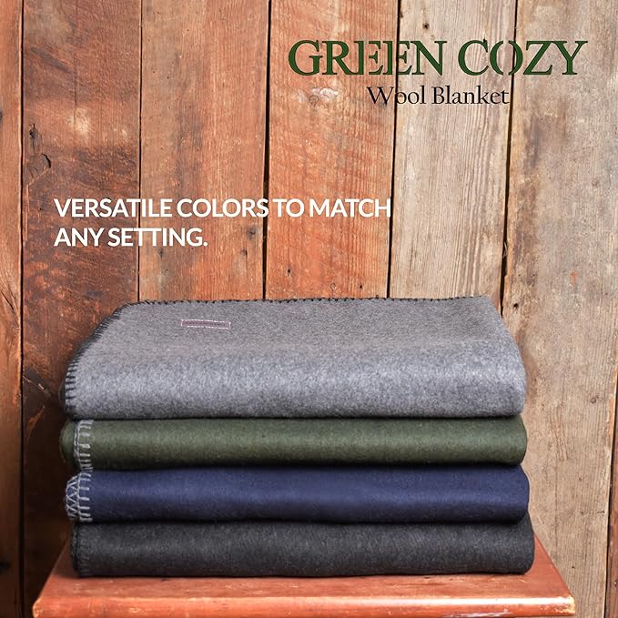 Military Style Wool Blanket – Cushioned, Breathable, Durable, Warm & Washable – Double-Stitched Border– Great for Camping, Outdoor, First Aid, Travel, Car, Fire-Resistant – 64"x90" 4.5lb (Olive Green)