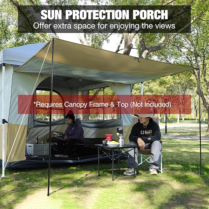 REDCAMP Camping Inner Tent for Pop Up Canopy, Cube Tent Converts 10"x10" Straight Leg Canopy into Camping Tents, Fully Vented Roof, Fit 4-6 Person Khaki (Frame/Shelter NOT Included)