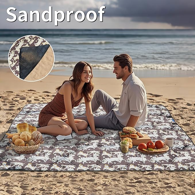 Outdoor Picnic Blanket Brown Cat&Dog 60"x80" Sandproof Beach Blanket Waterproof Picnic Blankets Foldable for Caming, Beach, Outdoor Activities.