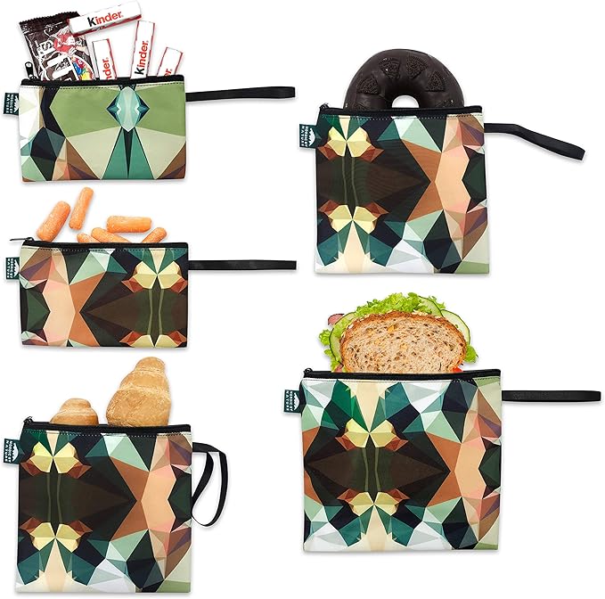 Nordic By Nature-Dual Layer Reusable Sandwich & Snack Bags – BPA-Free, Easy Clean, School Lunch Bags for Kids & Adults (Mosaic Camo)