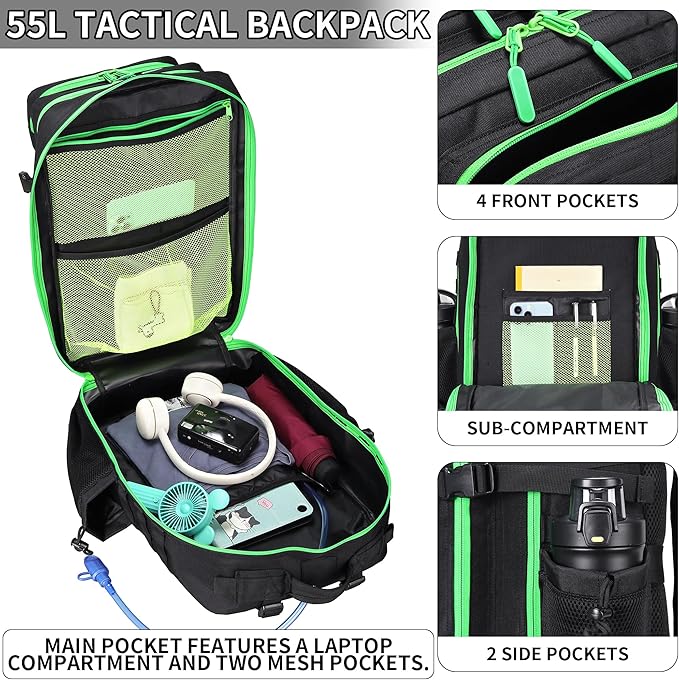 55L Tactical Backpack Heavy Duty Military Rucksack Molle Backpack 3 Day Assault Pack for Work Outdoors