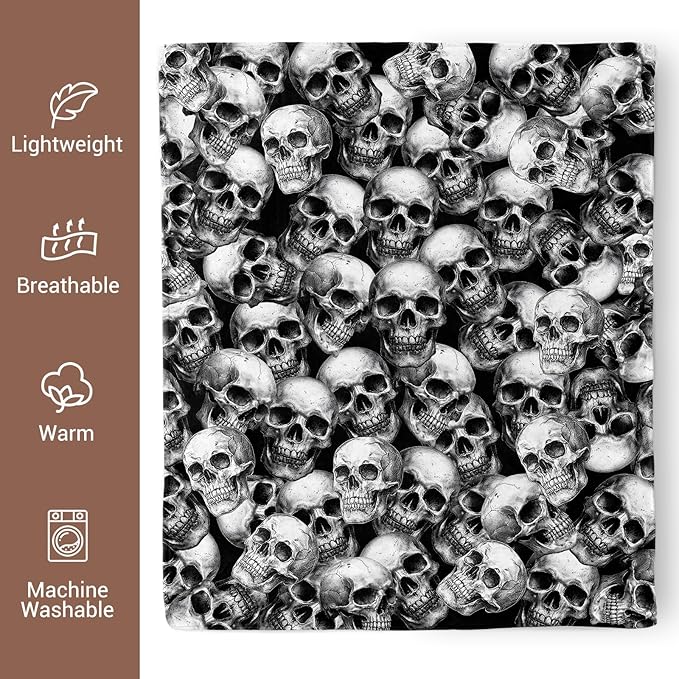 Skull Blanket, Skull Gifts for Women Men, Soft Blanket for Room Decor, Cozy Throw Blankets for Couch Bed Sofa 60" X 50"