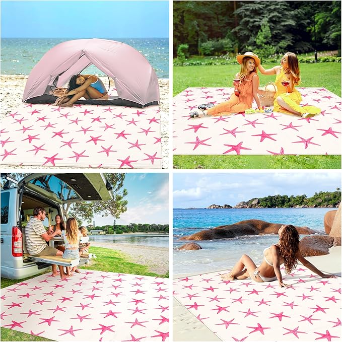 Beach Blanket Waterproof Sandproof Oversized, 110''×118'' Extra Large Beach Mat Sand Free, Lightweight Compact Foldable Picnic Blanket w/ 4 Stakes & Pockets for Camping, Travel, Beach Accessories