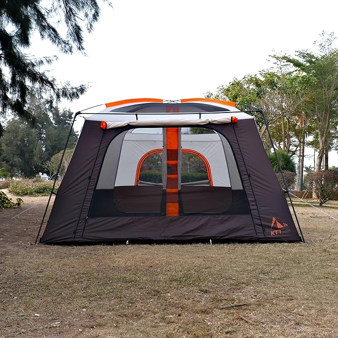 KTT Extra Large Tent 12 Person,Family Cabin Tents,Full Rainfly,2 Bay-Windows,2 Rooms and 3 Doors 3 Windows with Mesh,Waterproof,Straight Wall,Double Layer,Big Tent for Outdoor,Picnic,Camping