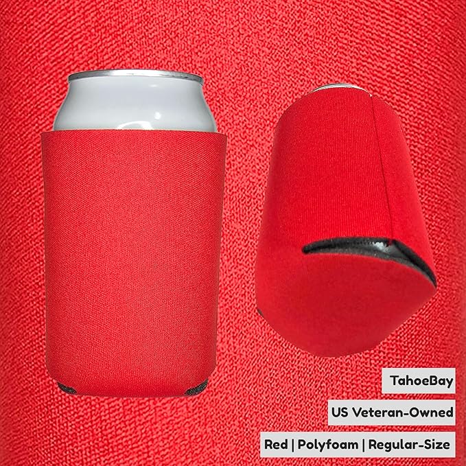 TahoeBay Blank Beer Can Cooler Sleeves (25-Pack) Bulk Sublimation Blanks for Vinyl Plain Soft Foam Can Sleeves Coolers for Soda Cans & Bottles Black, White, Assorted Solid Color (Red)