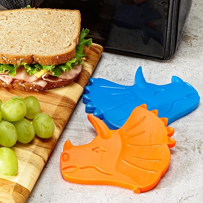 Cool Coolers Kids Lunch Box Ice Packs, Slim Ice Packs for Lunch Bags, Reusable-Multicolored 4 Pack (Dinosaur)
