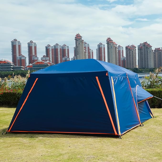 KTT Extra Large Tent 6-10-12-14 Person(B),Family Cabin Tents,2 Rooms,3 Doors and 3 Windows with Mesh,Straight Wall,Waterproof,Double Layer,Big Tent for Outdoor,Picnic,Camping,Family Gathering