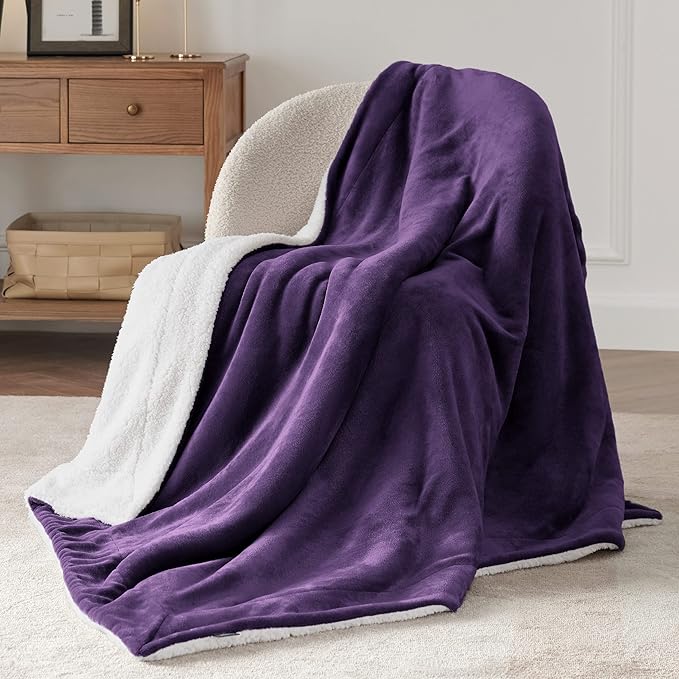 Bedsure GentleSoft Sherpa Fleece Throw Blanket for Couch - Thick and Warm, Soft Fuzzy Plush Throw Blanket for Winter, Purple, 50x60 Inches