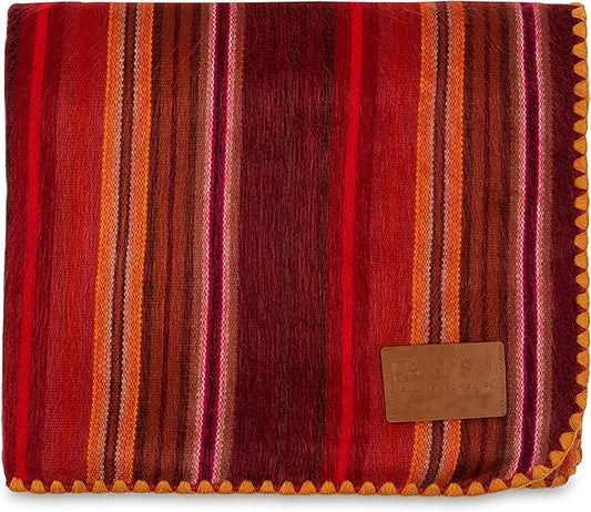 QISU Alpaca Wool Blanket Throw | Large, Beautiful, Warm, Variegated | 85 x 65 inches | Ultra-Soft, Hypoallergenic and Breathable | Non-Itchy or Scratchy Fabric (Pink/Red Variegated)