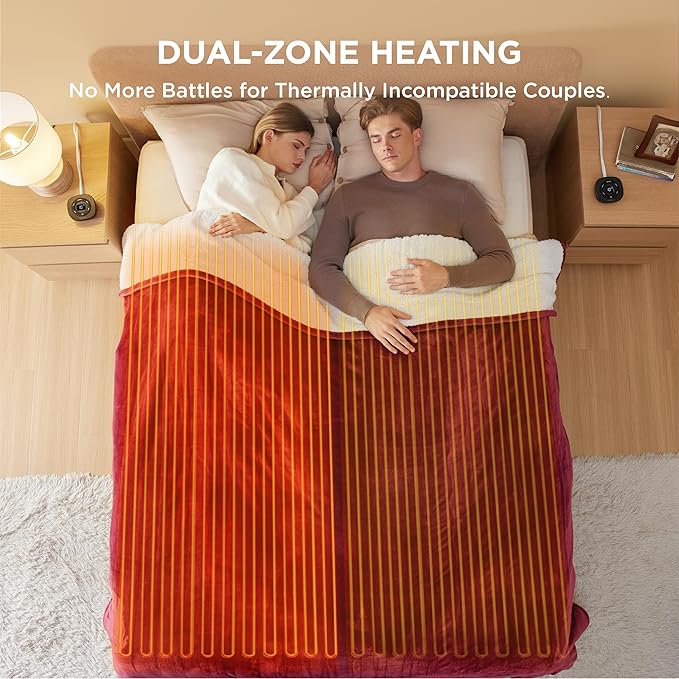 Bedsure Electric Blanket Queen Size - Dual Control Heated Blanket Queen, Fast Heating with 10 Time Settings & 10 Heat Settings, Warm Gift for Grandma (84x90 inches, Burgundy)