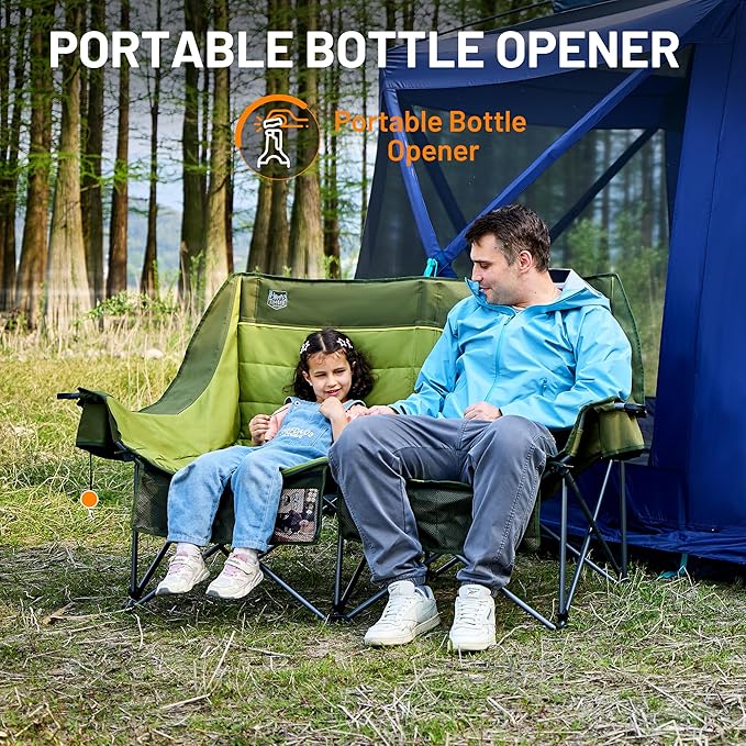 Timber Ridge Double Camping Chair, Heavy Duty Outdoor Folding Camp Couch, Loveseat Camping Chairs Perfect for Campsites, Patio/Lawn, Soccer Games or Other Youth Sports, Supports 600 lbs