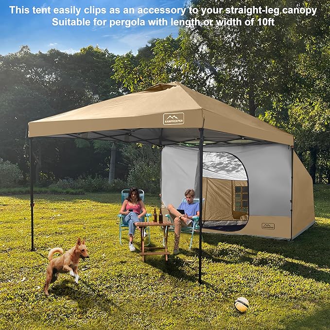 KAMPKEEPER Side Tent,Camping Tent for 10' x 10' Pop Up Canopy, Easy Set Up Gazebo,Compatible with 10' Wide Canopy Tents (Khaki)