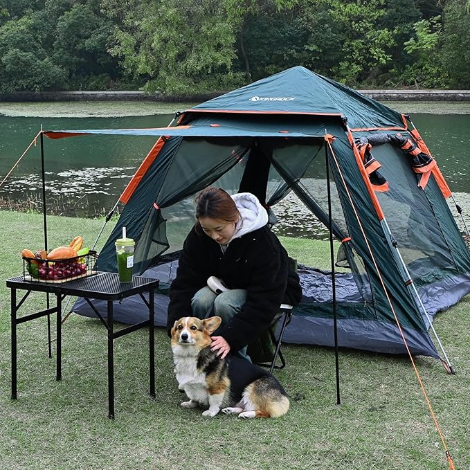 KINGROCK Blockout Camping Tent, Instant Easy pop up Camping Tent,Automatic Waterproof Family Tents for Camping 4 Person, Easy Set Up Tents,Portable Windproof Dome Tent for Camping