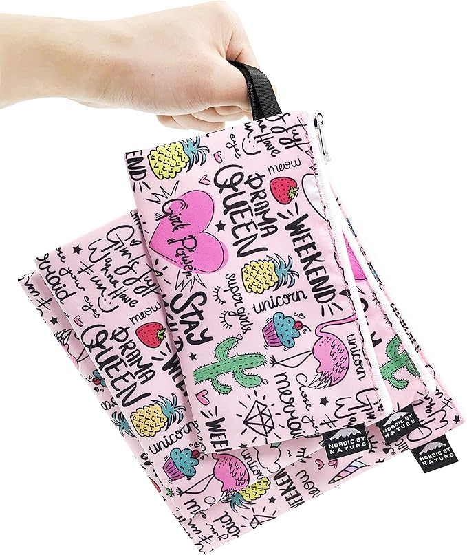 Nordic By Nature-Dual Layer Reusable Sandwich & Snack Bags – BPA-Free, Easy Clean, School Lunch Bags for Kids & Adults (Unicorns & Rainbows)