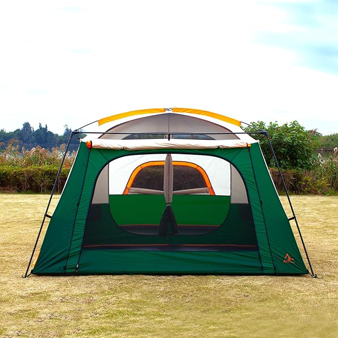 KTT Extra Large Tent 6-10-12-14 Person(B),Family Cabin Tents,2 Rooms,3 Doors and 3 Windows with Mesh,Straight Wall,Waterproof,Double Layer,Big Tent for Outdoor,Picnic,Camping,Family Gathering