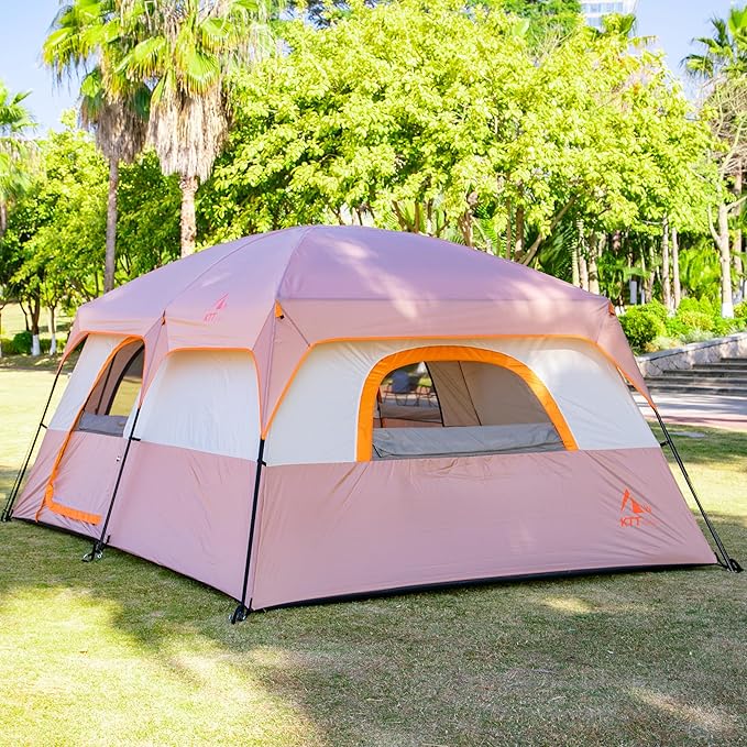KTT Extra Large Tent 6-10-12-14 Person(Style-B),Family Cabin Tents,2 Rooms,3 Doors and 3 Windows with Mesh,Straight Wall,Waterproof,Double Layer,Big Tent for Outdoor,Picnic,Camping,Family Gathering