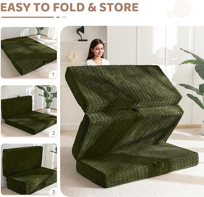 BYBYME Memory Foam Tri-Folding Mattress, 6 Inch Gel Folding Mattress Topper, Foldable Soft Guest Bed Camping Pad, with Washable Cover