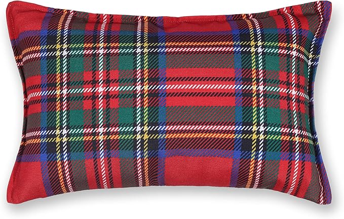Hofdeco Premium Classic Christmas Holiday Winter Heavy-Weight Canvas Decorative Lumbar Pillow Cover ONLY for Couch, Sofa, Bed, Scottish Tartan Plaid with Sherpa Back, Red, 12"x20"