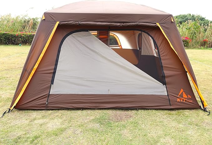 KTT Extra Large Tent 6-10-12-14 Person(Style-B),Family Cabin Tents,2 Rooms,3 Doors and 3 Windows with Mesh,Straight Wall,Waterproof,Double Layer,Big Tent for Outdoor,Picnic,Camping,Family Gathering
