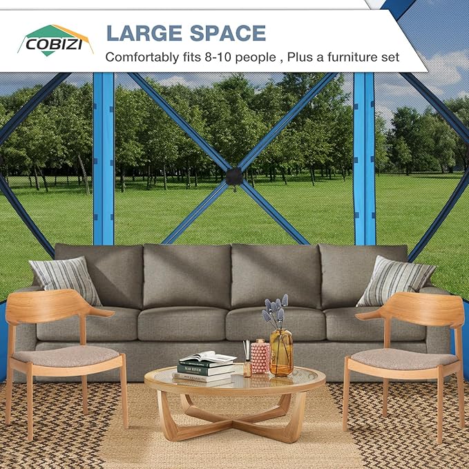 COBIZI Pop Up Gazebo Screen Tent Screen House for Camping, 6FTx6FT Screen Room with Mosquito Netting, Hub Tent Instant Screened Canopy with Carrying Bag and Ground Stakes, Blue