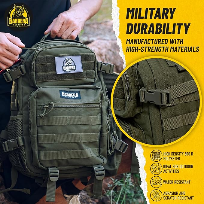 Tactical Backpack 25L Military MOLLE Assault Pack – Waterproof EDC Backpack for Hiking, Camping, Travel & Survival Gear, Bug Out Bag (Army Green/Olive Drab)