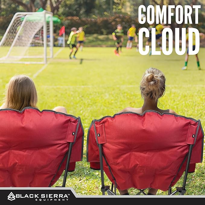 Black Sierra Plush XL Camping Chair for Adults, Oversized Outdoor Folding Chair Supports 400 lbs, Heavy Duty Padded Seat with Cup Holders and Carry Bag, Perfect for Tailgating, Sports, or Patio Use