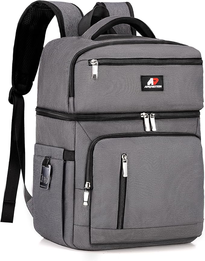 COOLJOB Insulated Cooler Backpack for Men Women, Leakproof Lunch Bag with Waterproof Liner, Double Roomy Deck, RFID, Gray