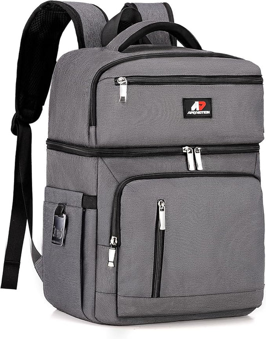 COOLJOB Insulated Cooler Backpack for Men Women, Leakproof Lunch Bag with Waterproof Liner, Double Roomy Deck, RFID, Gray