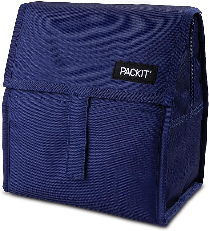Packit® Freezable Lunch Bag, True Blue, Built with ECOFREEZE® Technology, Foldable, Reusable, Zip and Velcro Closure with Buckle Handle, Designed for Work Lunches and Fresh Lunch On the Go
